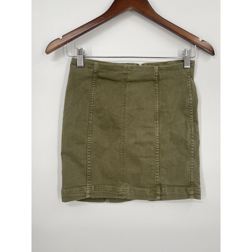Free People Modern Femme Denim Mini Skirt - Olive - Women's‎ Size 0